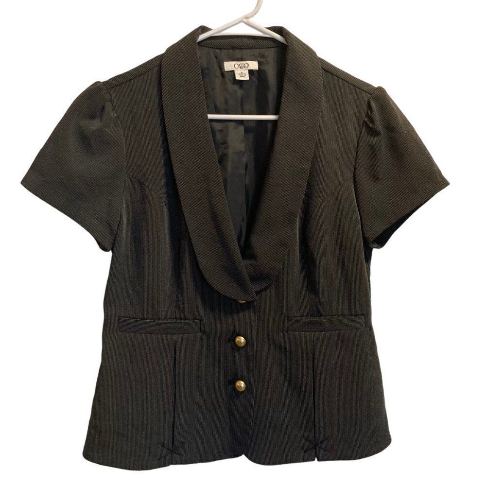 Cato Blazer Short Sleeve Pin Stripe black/white Gold Buttons Women's size 8